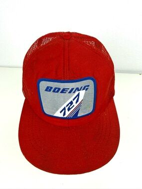 Vintage Boeing 727 Airplane Red Mesh Snapback Trucker Hat